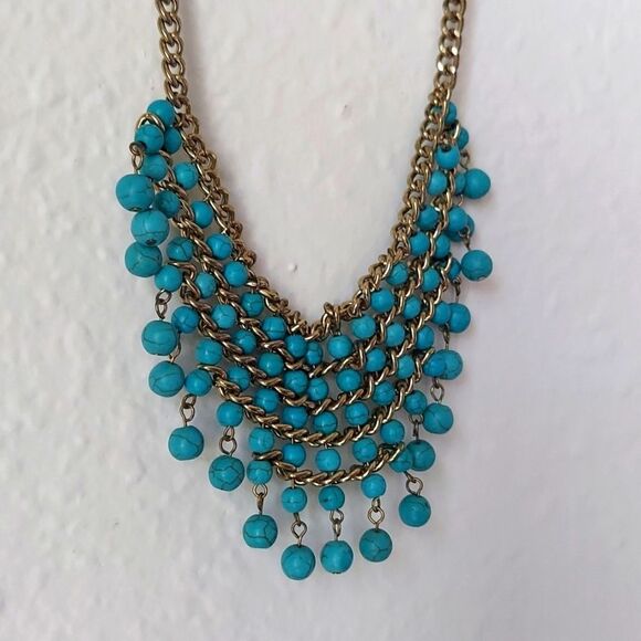 Statement Necklace with Turquoise Colored Beads - Picture 2 of 7